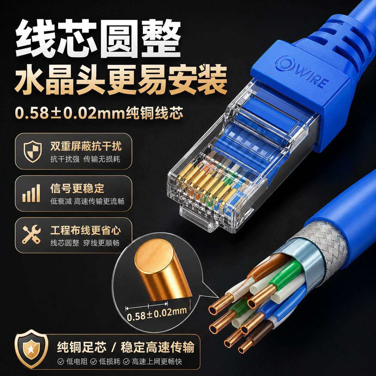 六类双屏蔽网线多重抗扰Cat6SFTP千兆高速稳定传输室内外综合布线