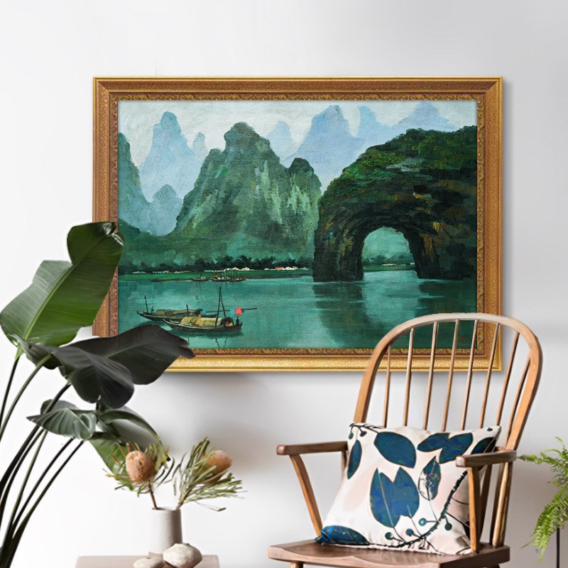 吴冠中桂林象鼻山风景名画欧式玄关装饰O画山水油画客厅挂画