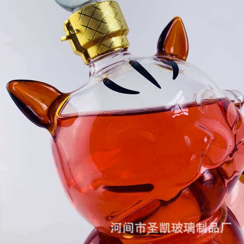 厂家猫造型工艺酒瓶高硼硅玻璃玻璃泡酒瓶家用红酒威 士忌盛酒
