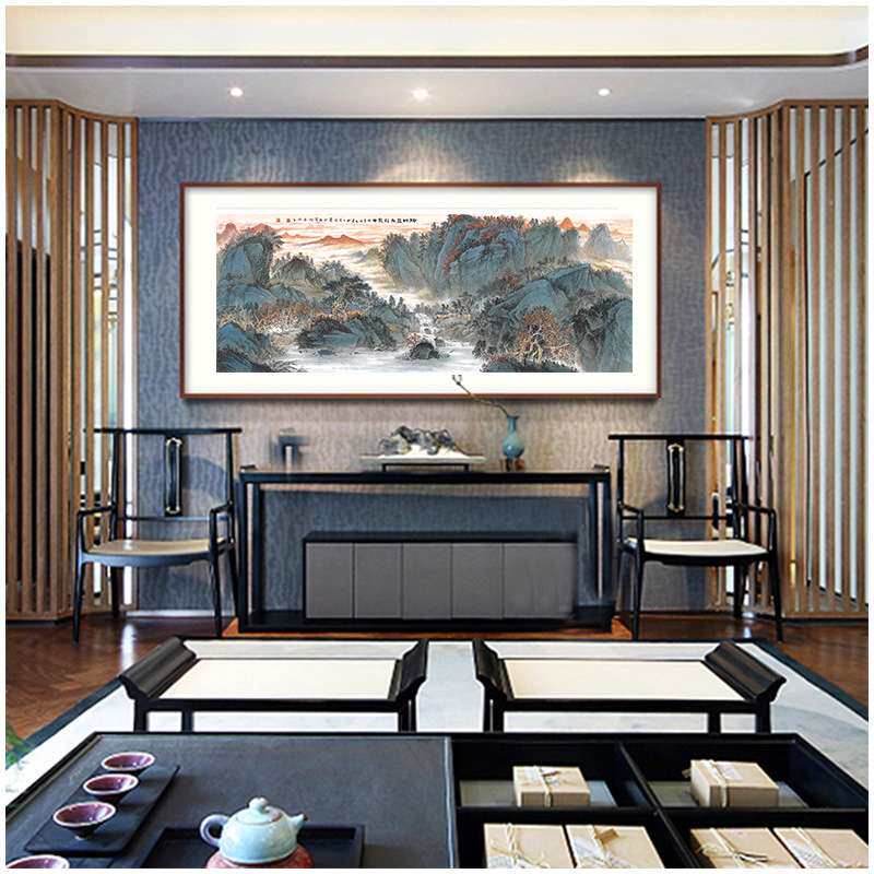 新中式山水风景挂画书房酒店装饰画名人字画卷轴现代画芯