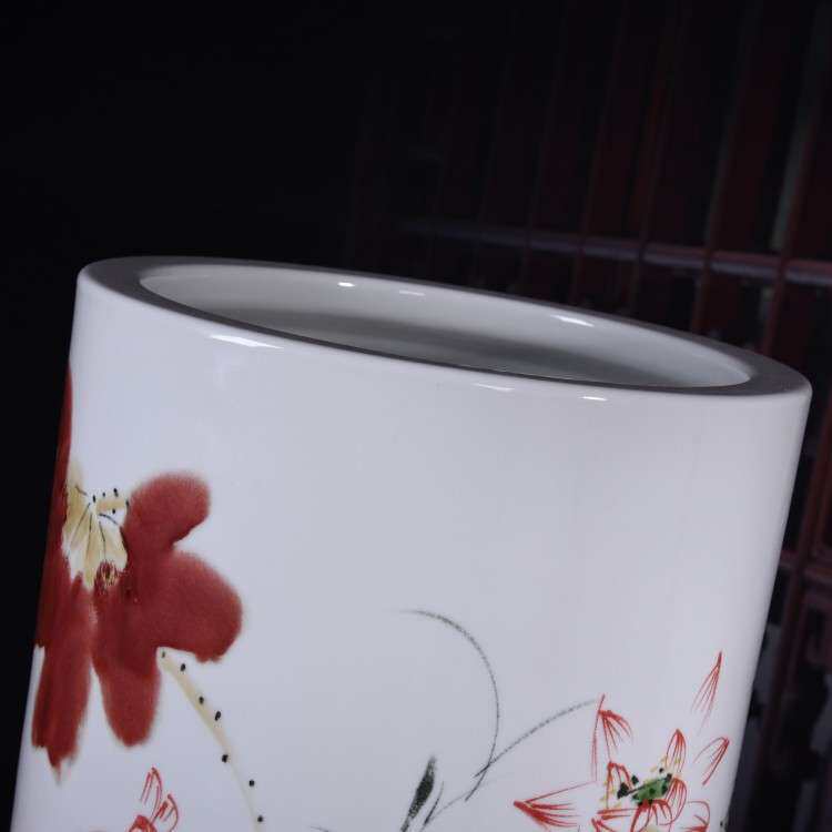陶瓷工艺品 手绘窑变荷花书画筒 卷轴缸落地花瓶书房客厅摆设