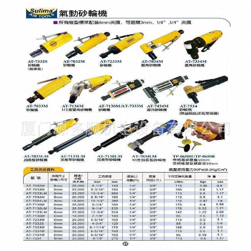 SULIMA/速力马气动工具AT-7034LM抛光机90度加长型风磨机打磨工具