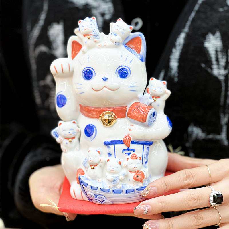 乐喵 进口昭峰七福神陶瓷猫日式创意家居收银台装饰摆件招财猫