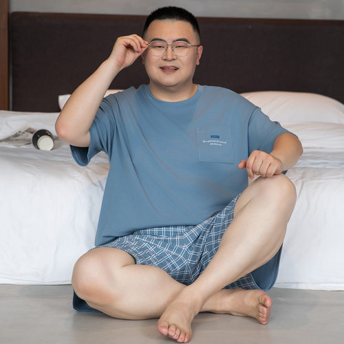 莫代尔男士睡衣夏季凉感短袖短裤加肥大版家居服肥仔宽松薄款男款
