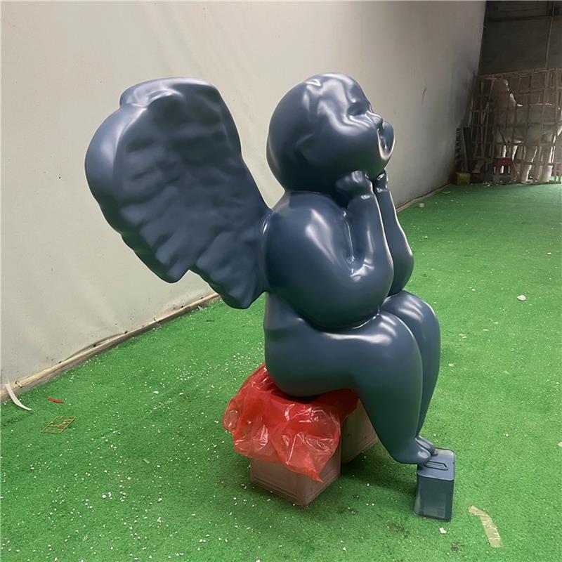 玻璃钢雕塑卡通人物雕塑带翅膀胖女孩公仔彩虹天使工艺品落地摆件