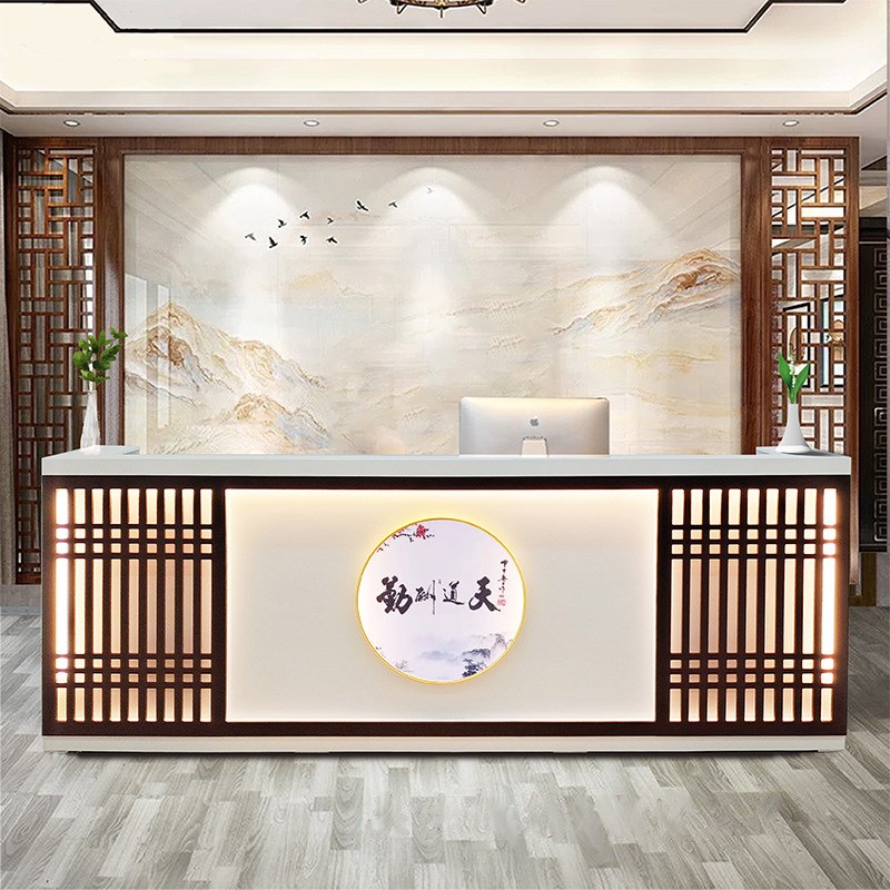 新中式吧台收银台茶楼足浴养生馆前台复古实木餐厅柜台Y商用接待