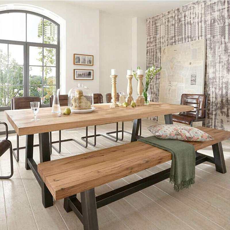 美式loft实木会议桌长桌铁艺长条桌培训桌工作台长方形大办公桌子