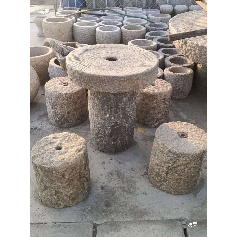 实木石磨茶盘木架流水茶台旧石器庭院摆件户外磨片石槽复古