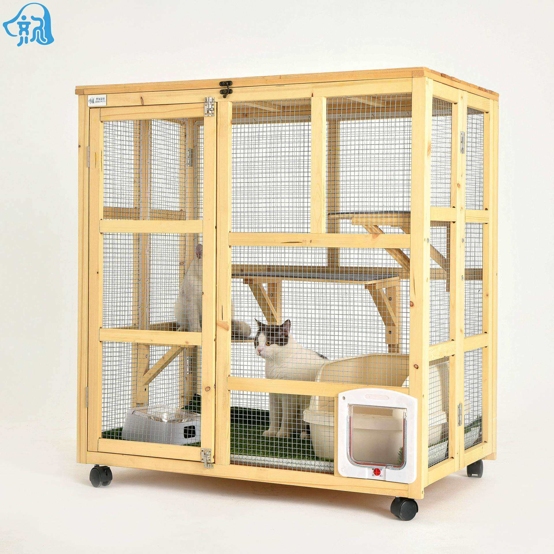米德猫笼木制宠物笼子猫别墅三层超大空间猫笼家用宠物用品实木