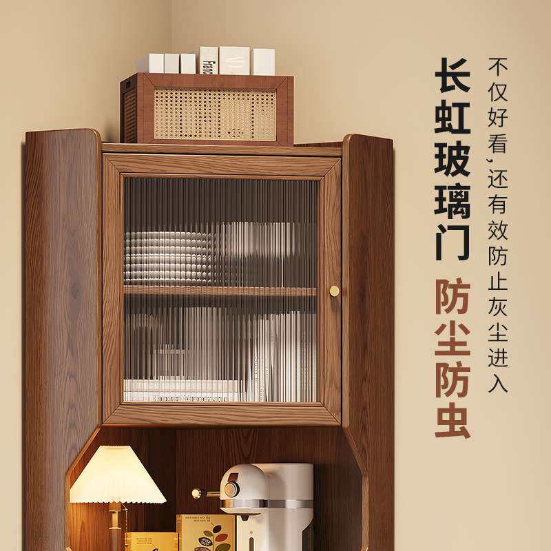 转角全实木三角柜置物架家用客厅餐边柜酒柜靠墙角落书房收纳柜子