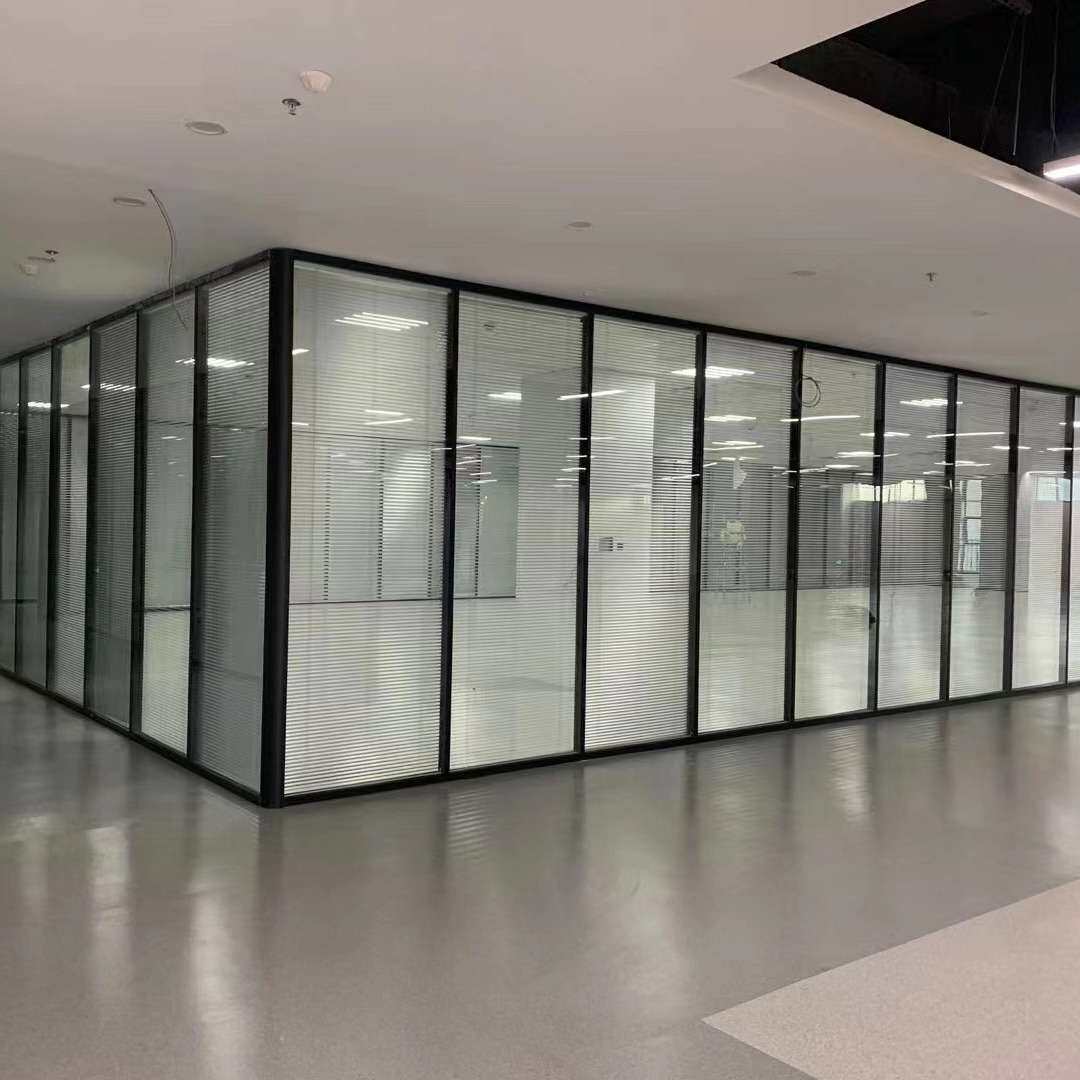铝合金中空内置百叶双层钢化透明磨砂隔音玻璃高隔断墙静音屏风
