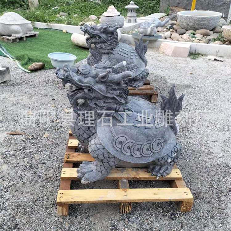 石雕龙头龟一对大理石喷水动物青石乌龟赑屃池塘庭院流水摆件