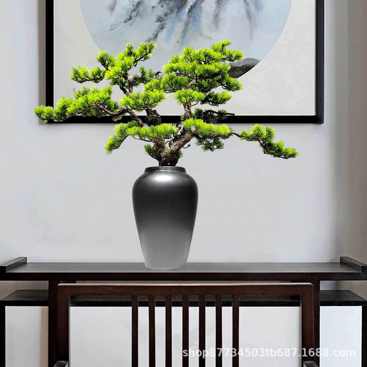 仿真植物盆景桌面摆件客厅电视柜玄关装饰品新中式绿植盆栽迎客松