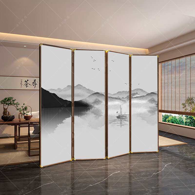 新中式禅意山水玄关茶室屏风隔断客厅卧室家用沙发办公室大厅背景