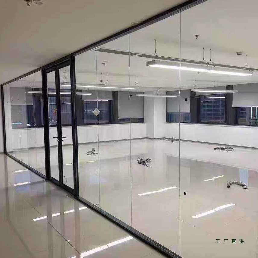 办公室玻璃隔断墙装修铝合金钢化双层百叶隔间隔音磨砂屏风高隔断