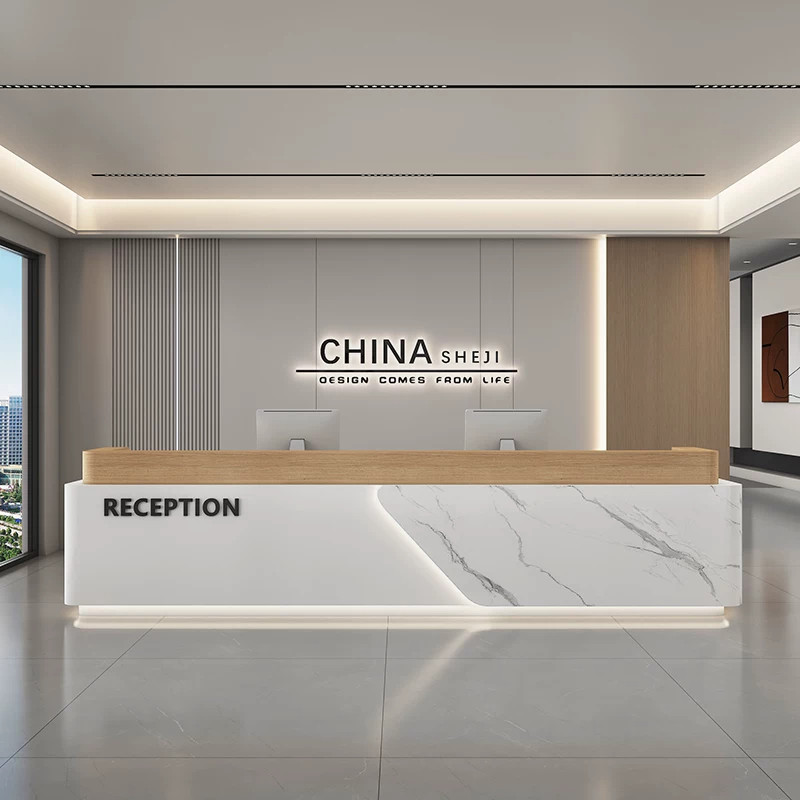现代简约公司前台烤漆酒店会所茶艺接待台收银台商铺物业吧台定制
