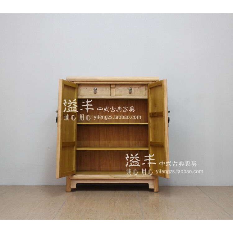 新中式实木玄关柜/榆木餐边柜/中式储物柜禅意简约素色免漆两门柜
