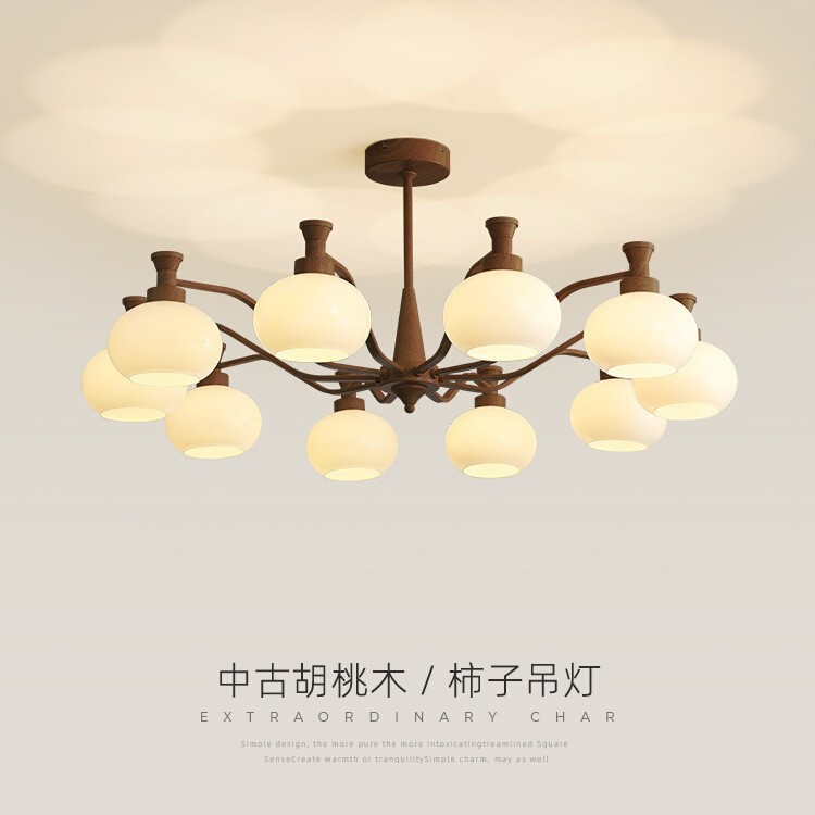 客厅吊灯中古风胡桃木色超美