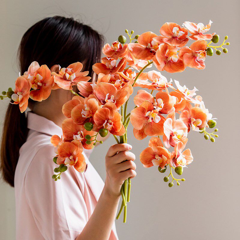 跨境花高品质蝴蝶兰客厅装饰花瓶摆件假花餐桌花摆设花束