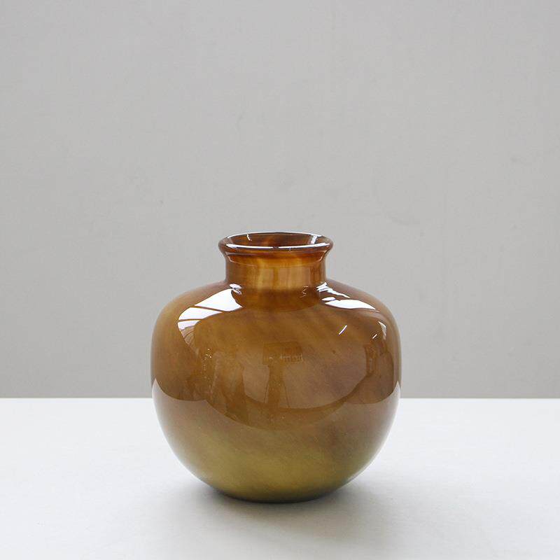 新中式小口渐变纹手工创意大肚子玻璃瓶餐桌玄关居家吊钟马醉木花