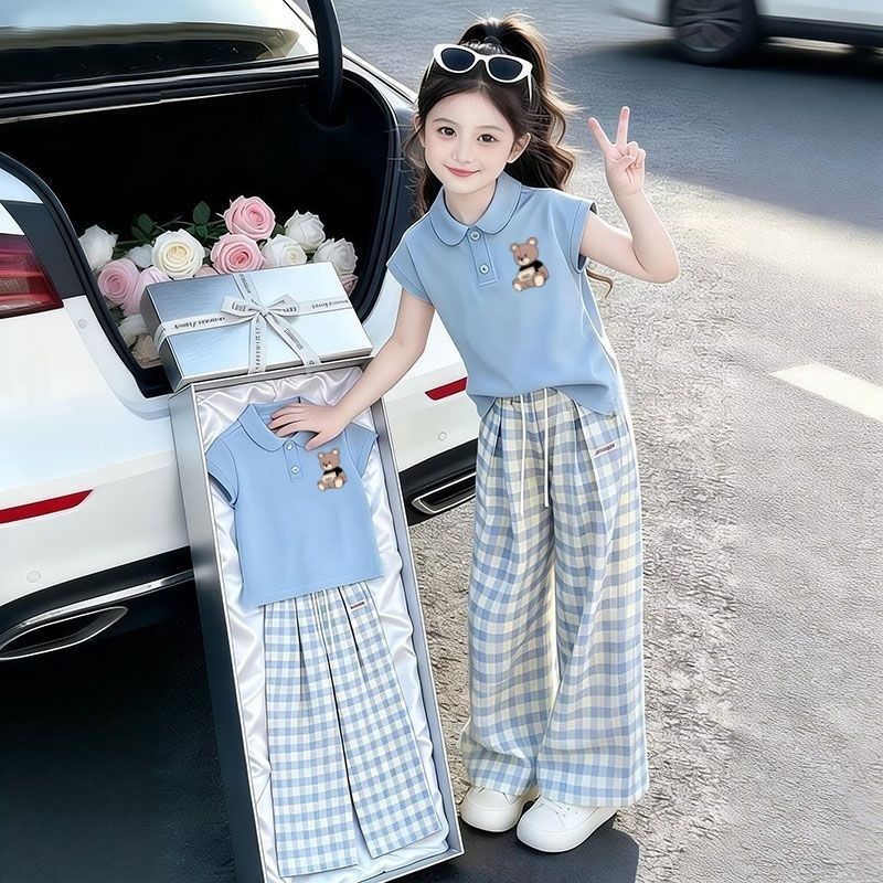 女童套装夏季2026新款儿童洋气短袖T恤大童夏装休闲POLO衫两件套