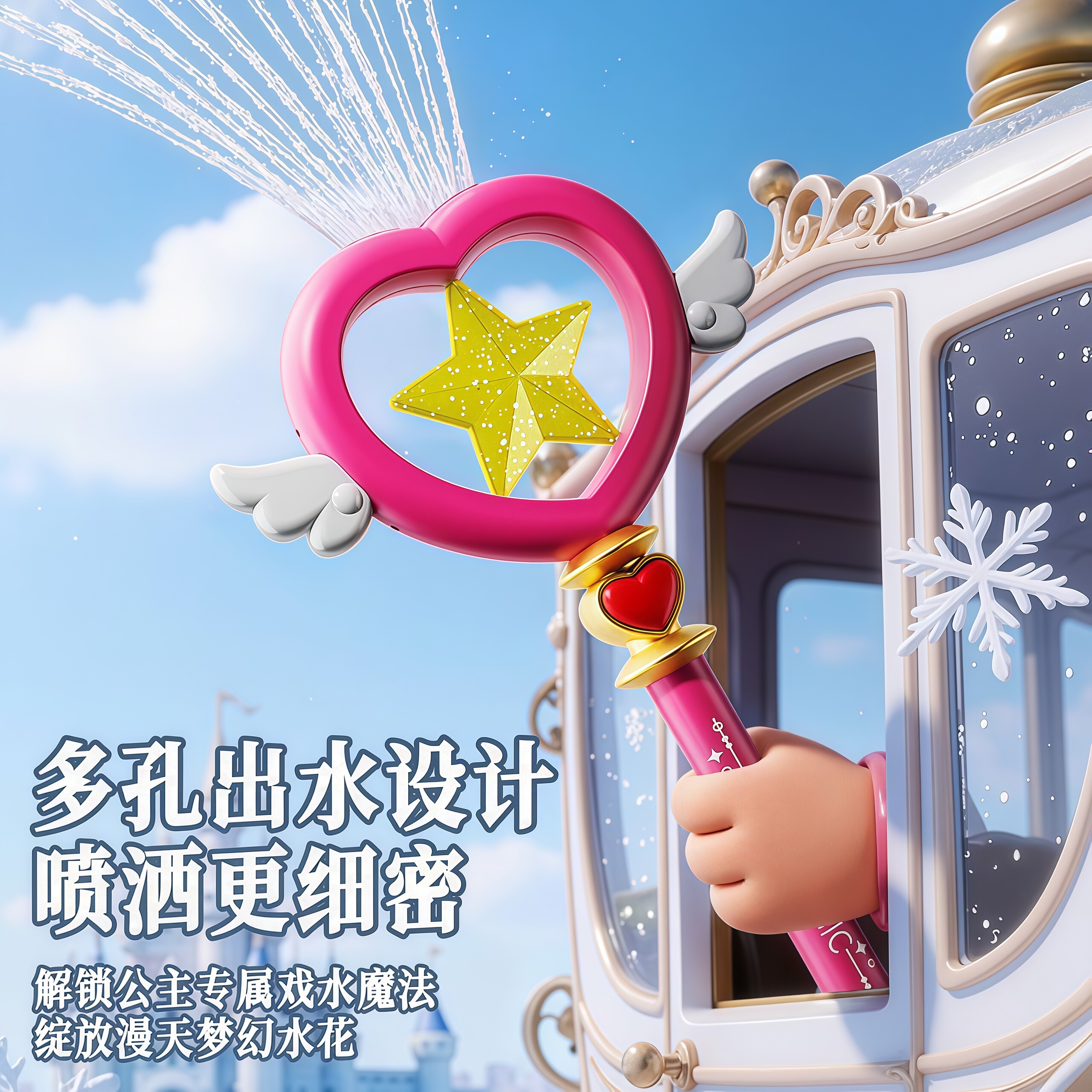 [公主魔法戏水棒]儿童抽拉式水枪女孩礼物沙滩玩具户外打水仗神器