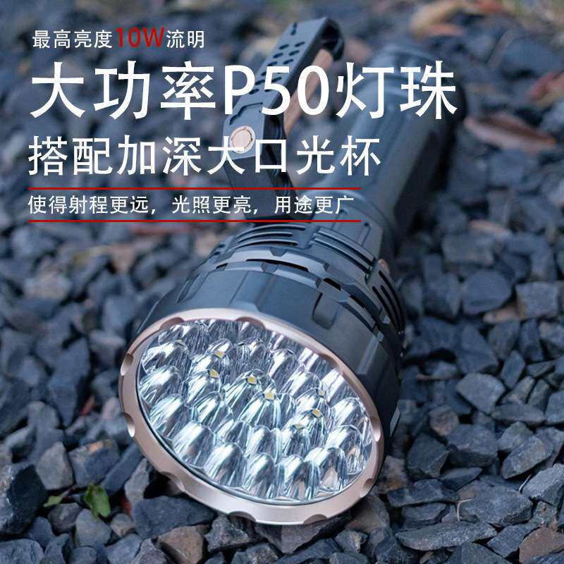 黑森林户外便携手持超高亮远射搜救风扇散热LED工作手电筒