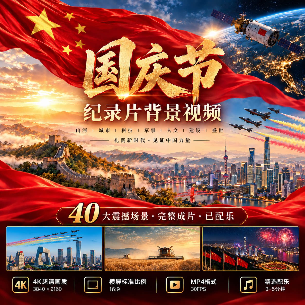 国庆节祖国山河城市科技农业现代医疗盛世繁华纪录片头短视频剪辑