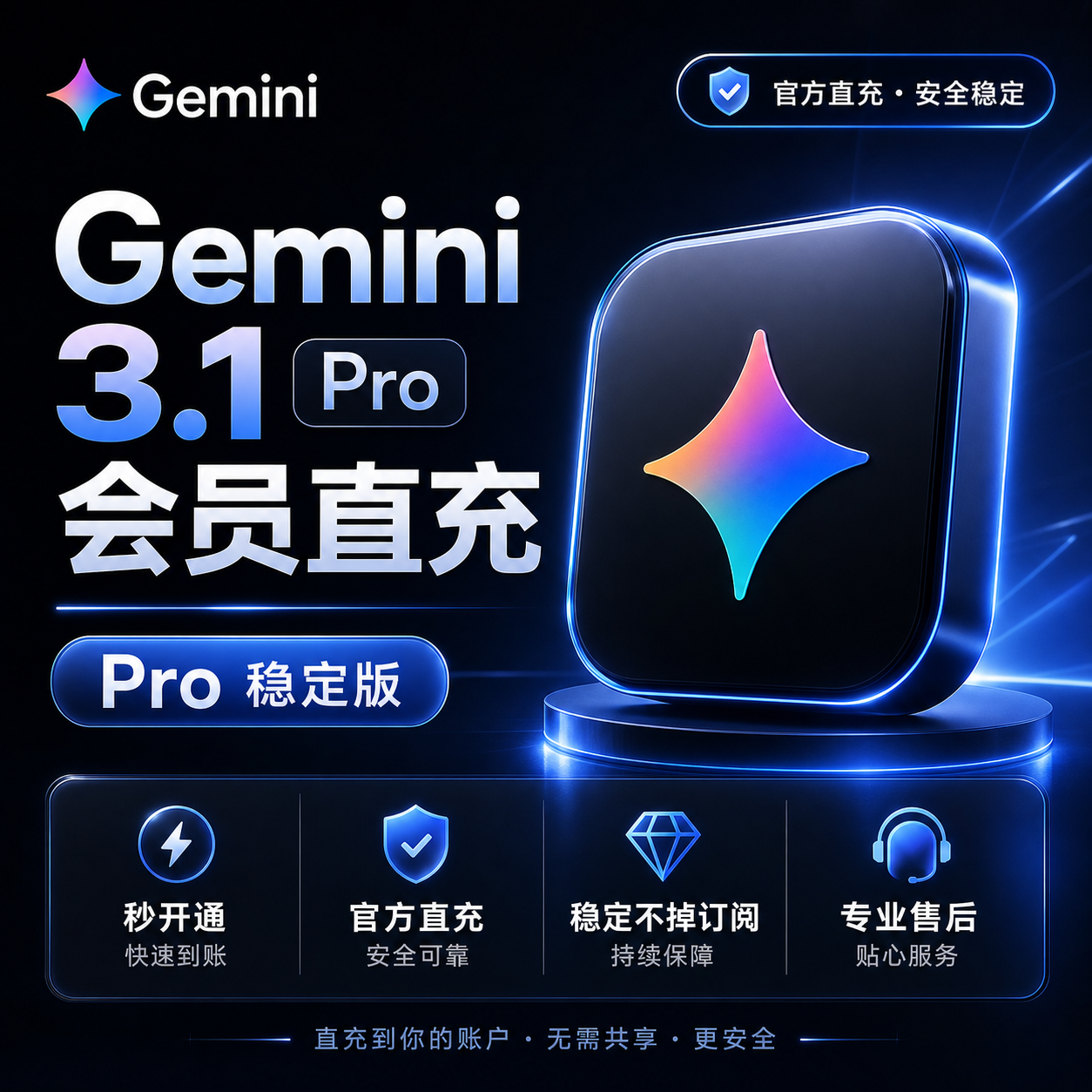 【Gemini3pro !稳定不降智】Gemini pro3.1 3.0个人独享会员代充