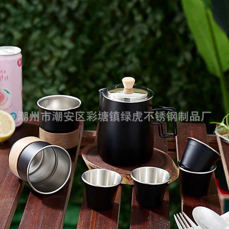 304不锈钢户外便携式旅行快客杯茶具套装茶壶茶杯露营简约泡茶器