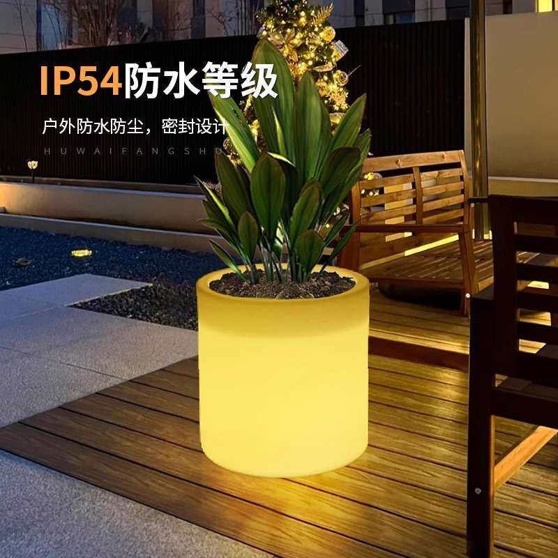 创意花盆led网红盆栽室外庭院灯圆形花坛景观灯装饰摆件