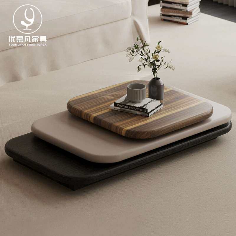 意式极简旋转设计师新款茶几实木贴皮椭圆异形网红小户型客厅茶桌