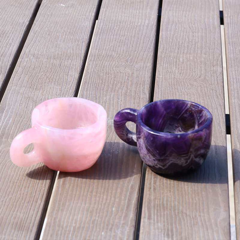 跨境亚马逊 纯手工雕刻天然紫晶黑曜石水晶杯水晶家居装饰摆件