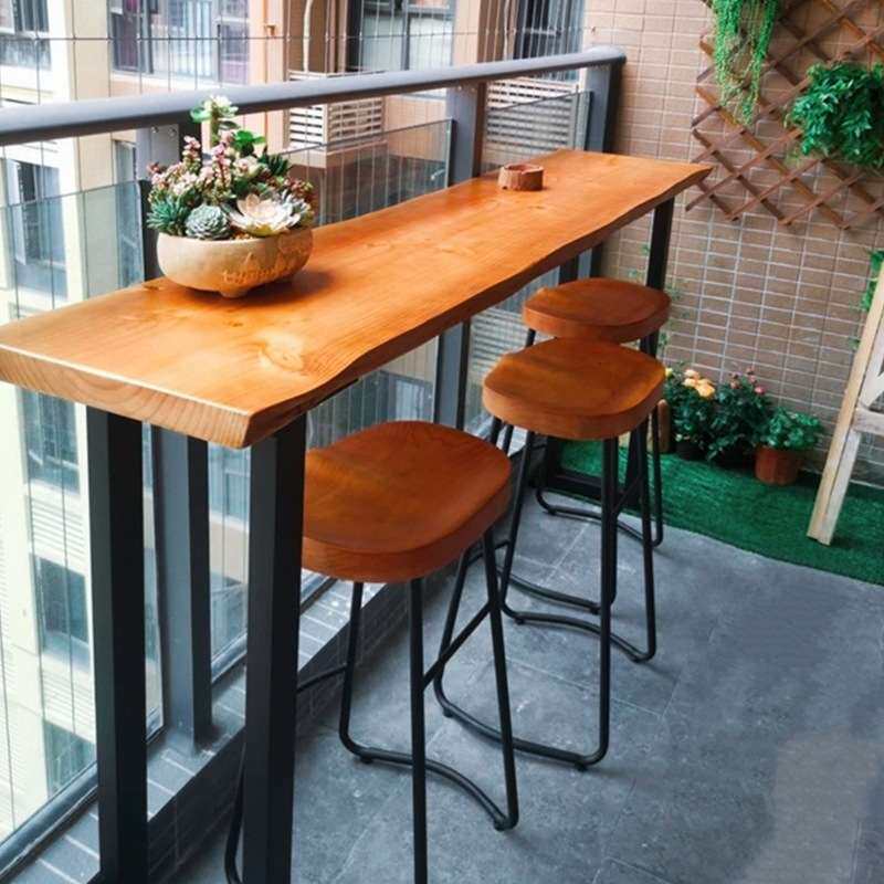 北欧吧台实木桌椅组合阳台客厅家用酒吧高脚靠墙窄桌子长条小吧台