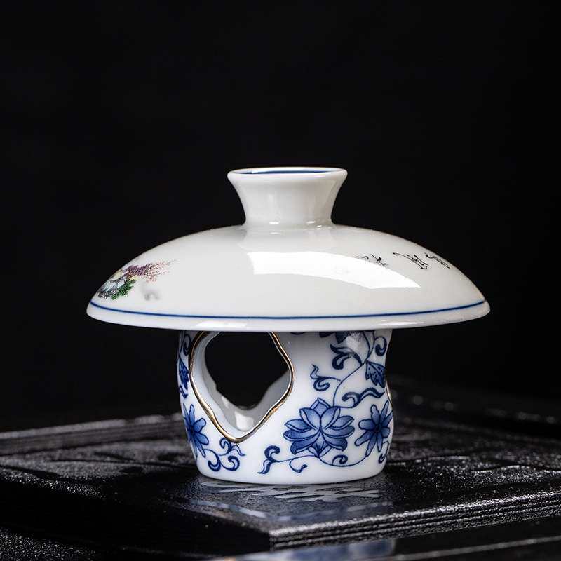 青花茶壶盖碗盖子底座白瓷青花瓷描金盖置复古青花壶置盖托