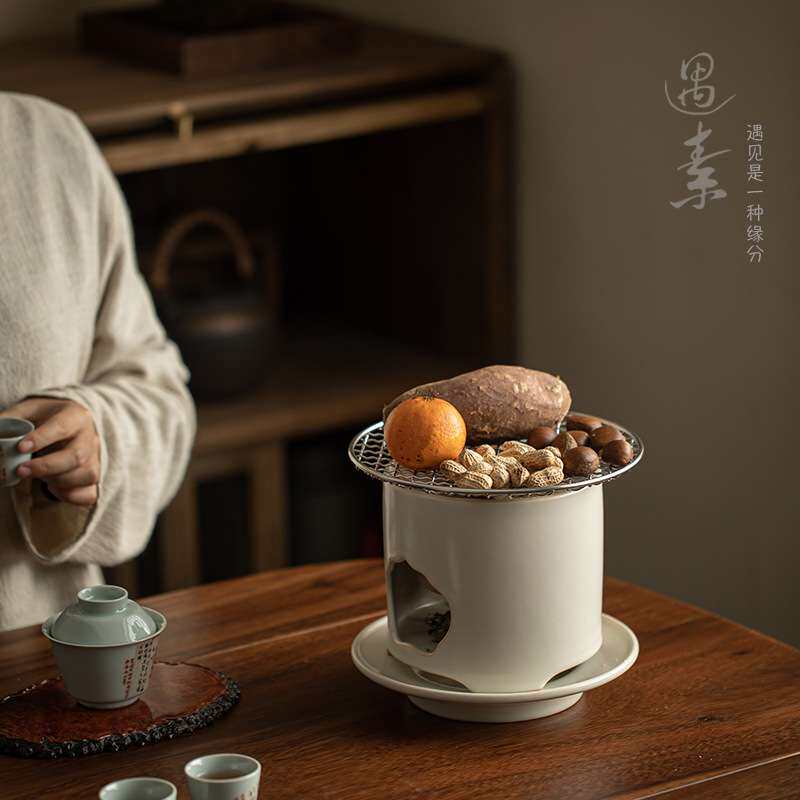 陶瓷煮茶器苏打釉围炉煮茶套装家用炭火明火加热烧水提梁壶煮茶壶