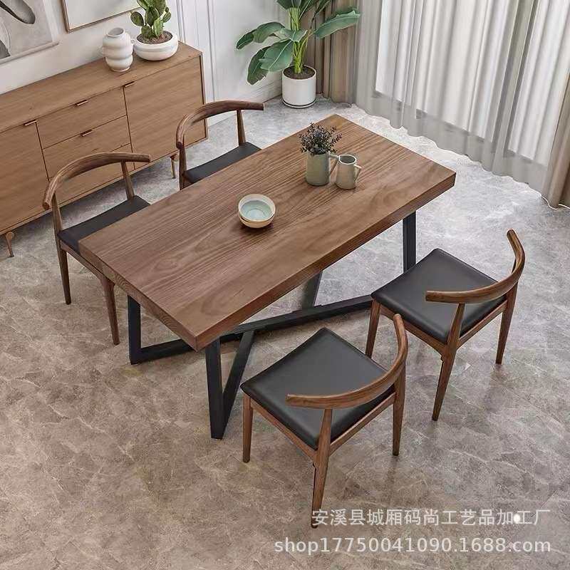 美式全实木办公桌长桌会议桌椅铁艺餐桌简易工作台简约电脑桌书桌