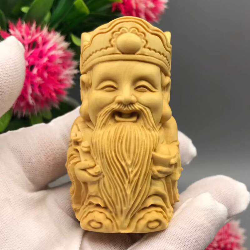 大叶黄杨福星高照【福禄寿】木雕雕刻摆饰摆件家居装饰厂供应出售