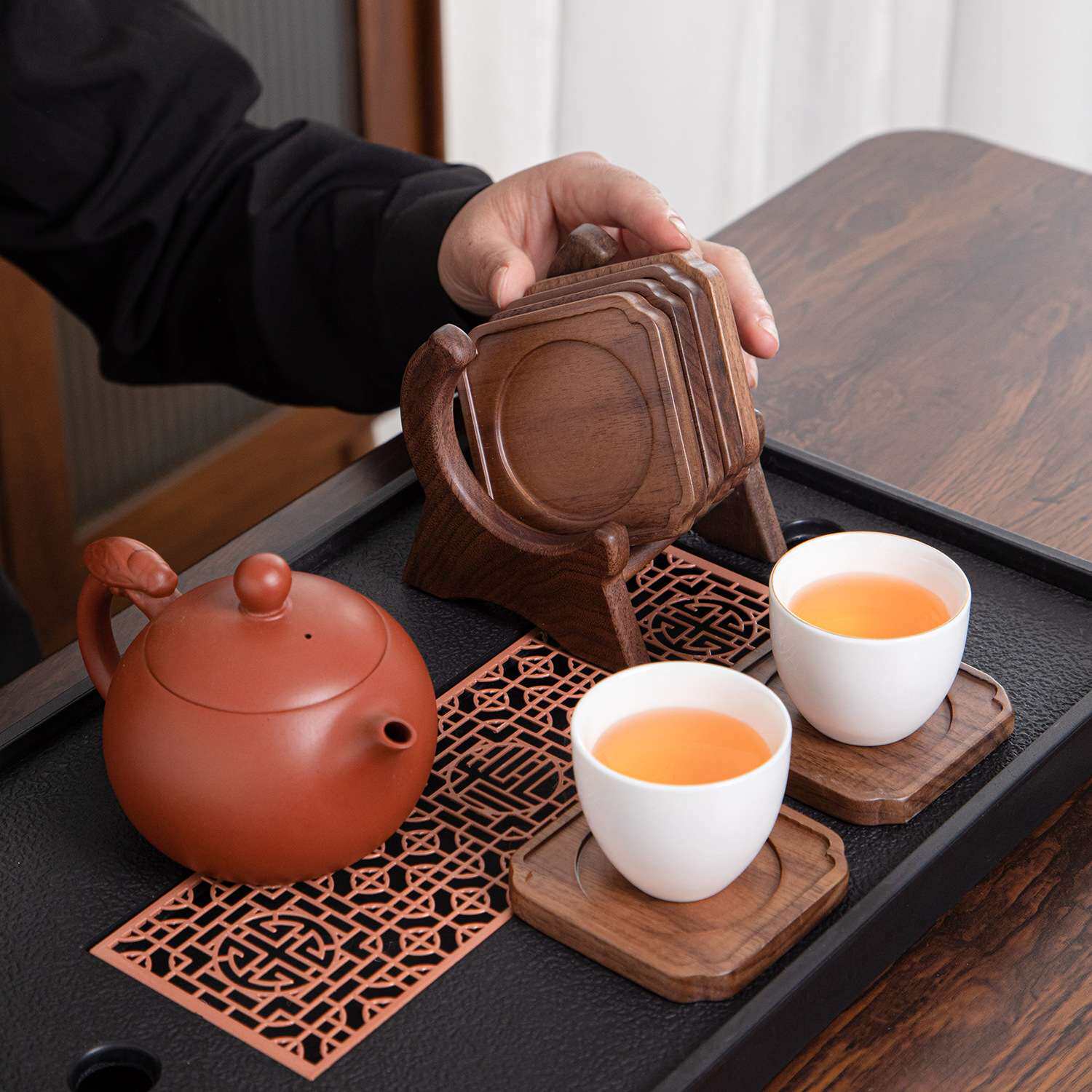 北美胡桃木茶杯垫整块实木高档茶托隔热垫茶具配件杯碟防滑茶杯托