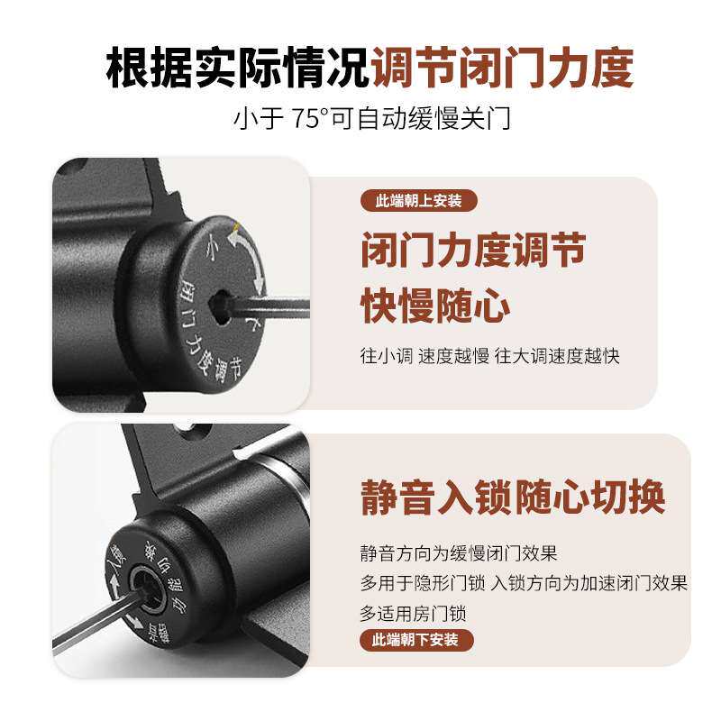 液压合页6寸隐形门铰链自动定位闭门器房间木门五金配件厂家直销
