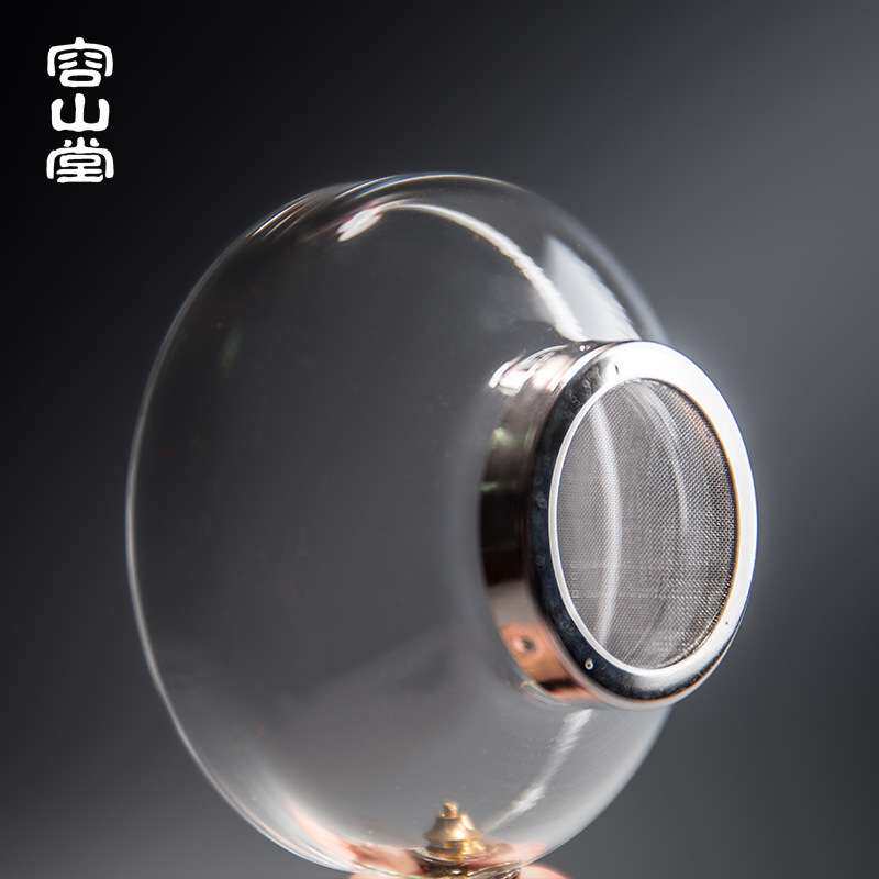 容山堂木璃 玻璃镶银茶漏 大号透明茶滤托架泡茶过滤器 茶具配件