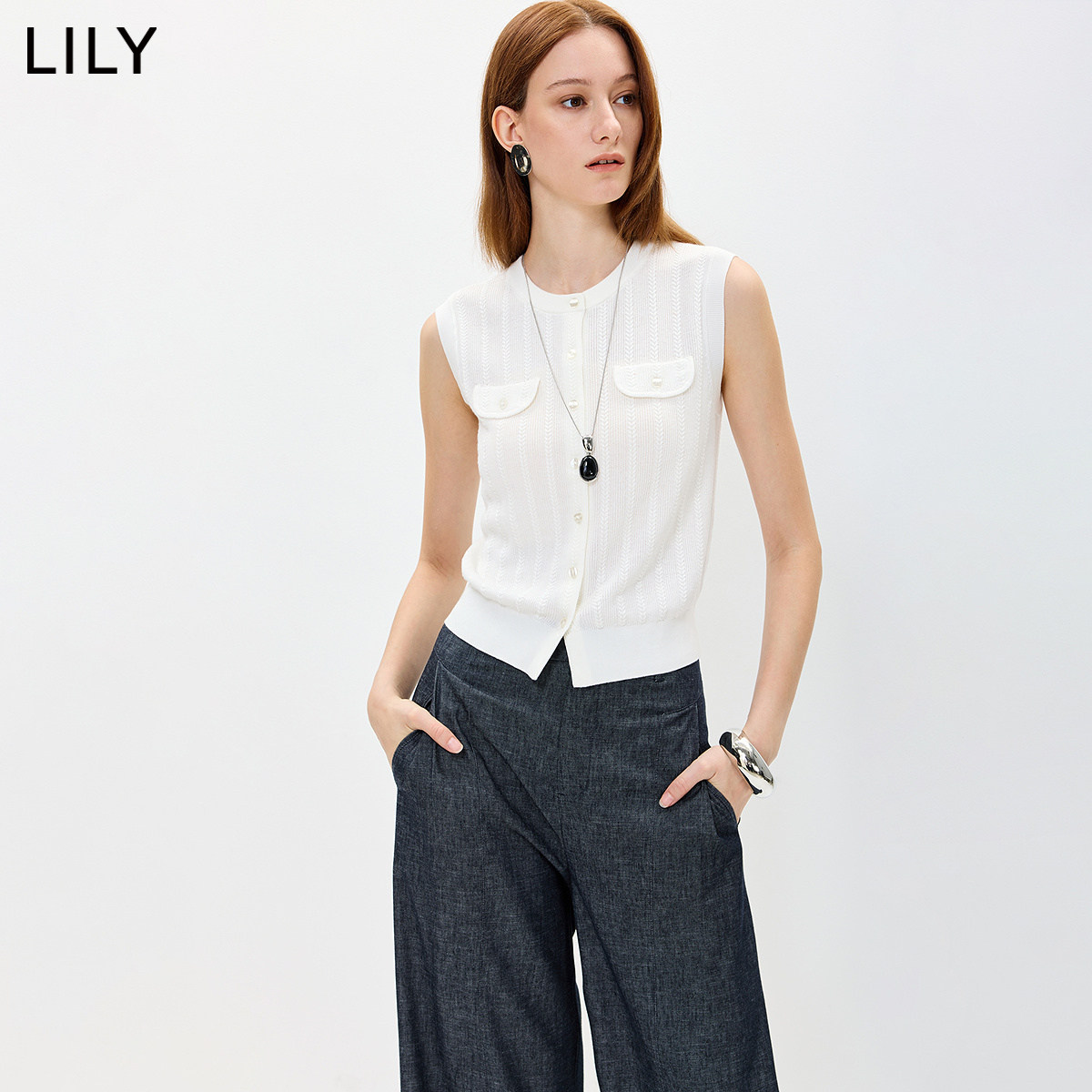 LILY小香风通勤针织开衫马甲
