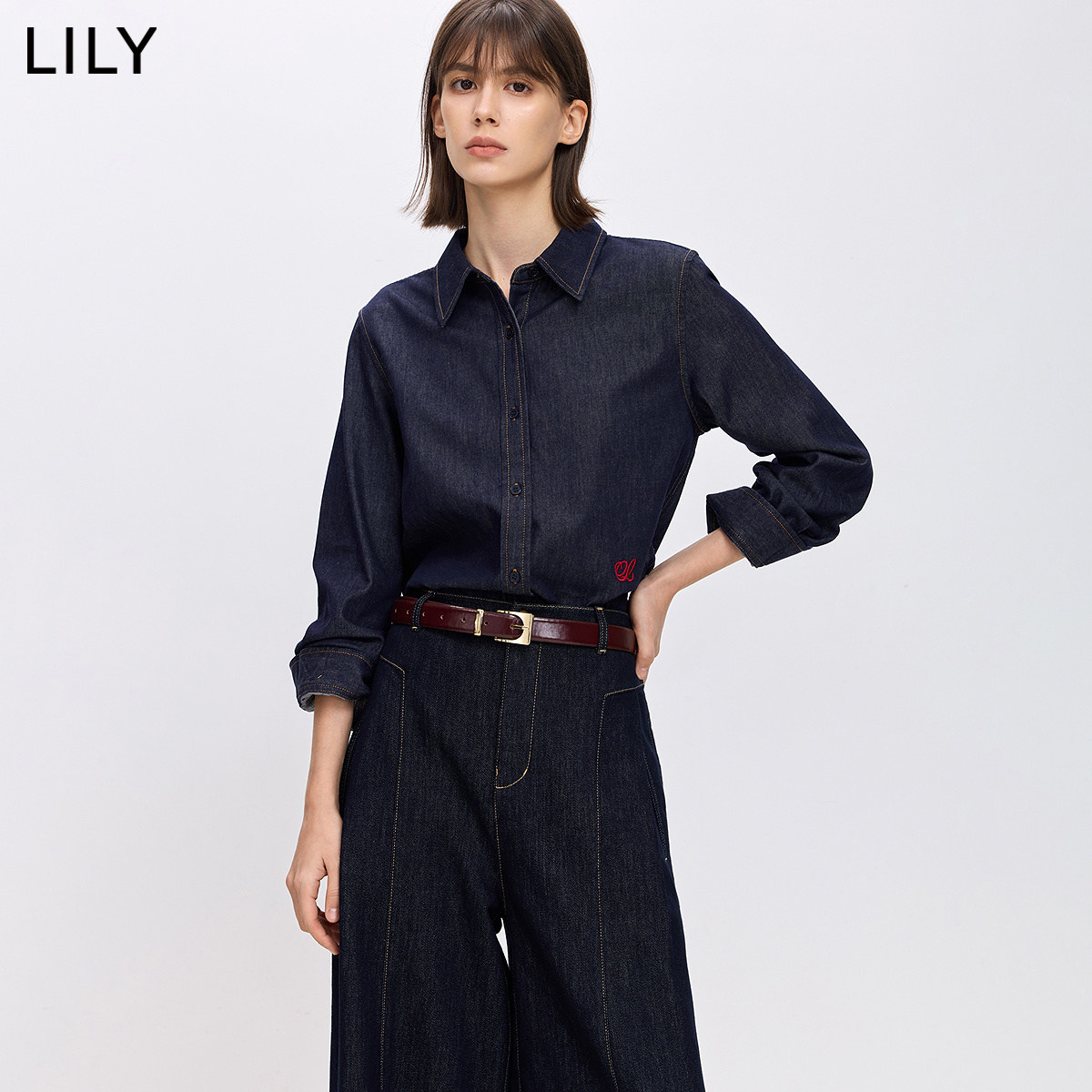 LILY秋新通勤宽松牛仔衬衫外套