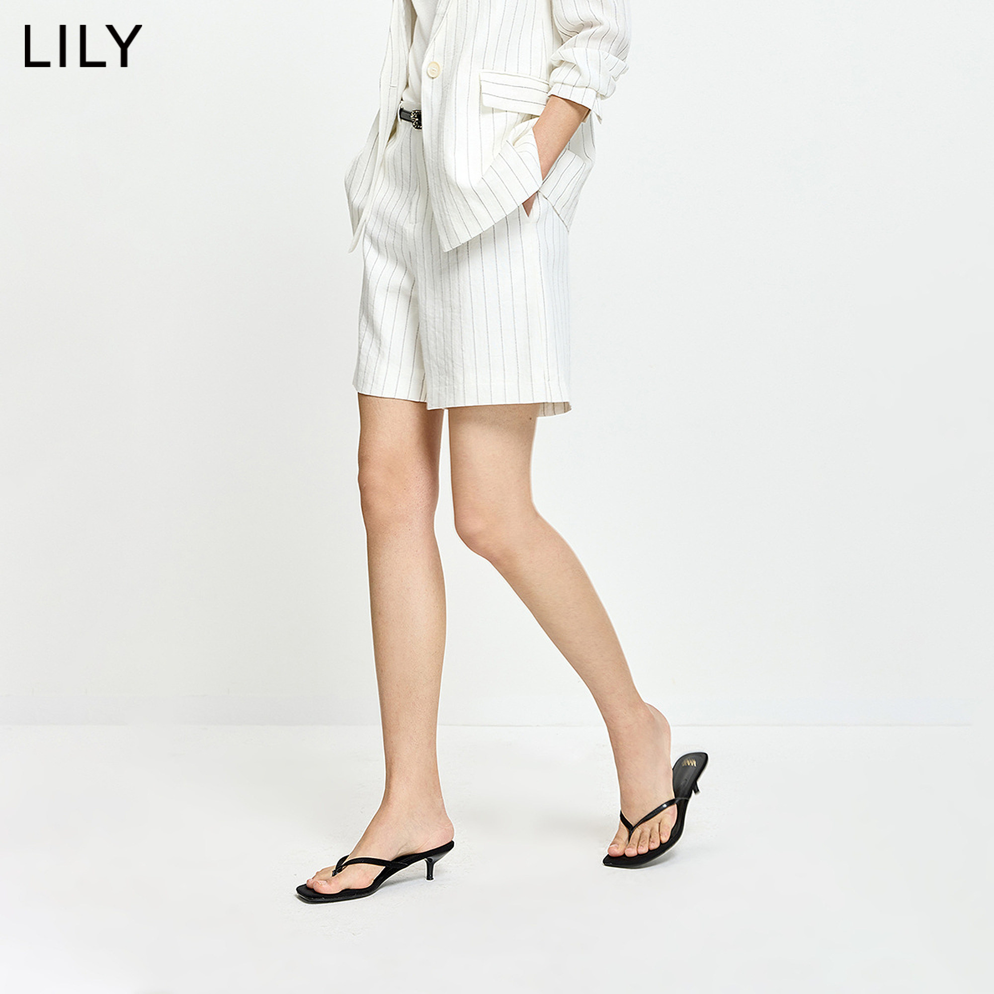 LILY2026夏新款女装简约宽松休闲百搭通勤条纹纯色直筒裤西装短裤