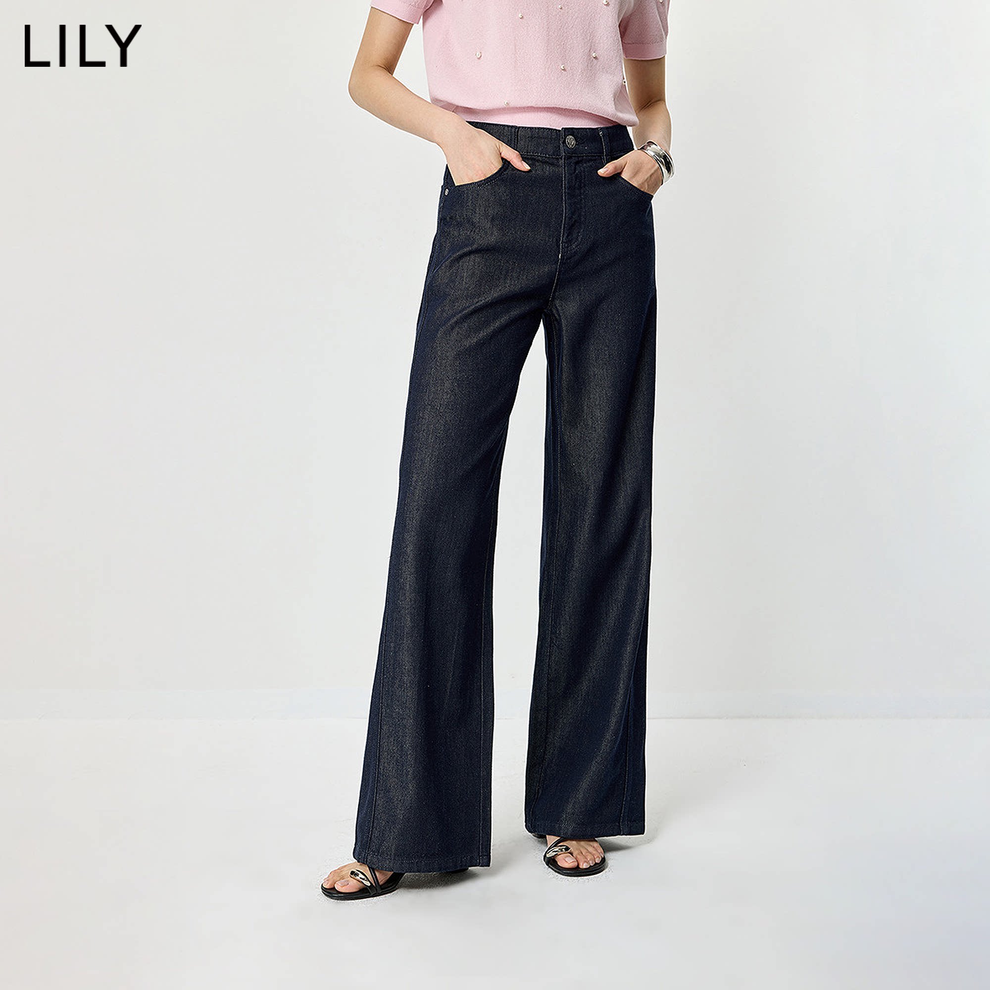 LILY2026夏新款莱赛尔棉混纺复古宽松休闲通勤直筒阔腿裤牛仔裤女