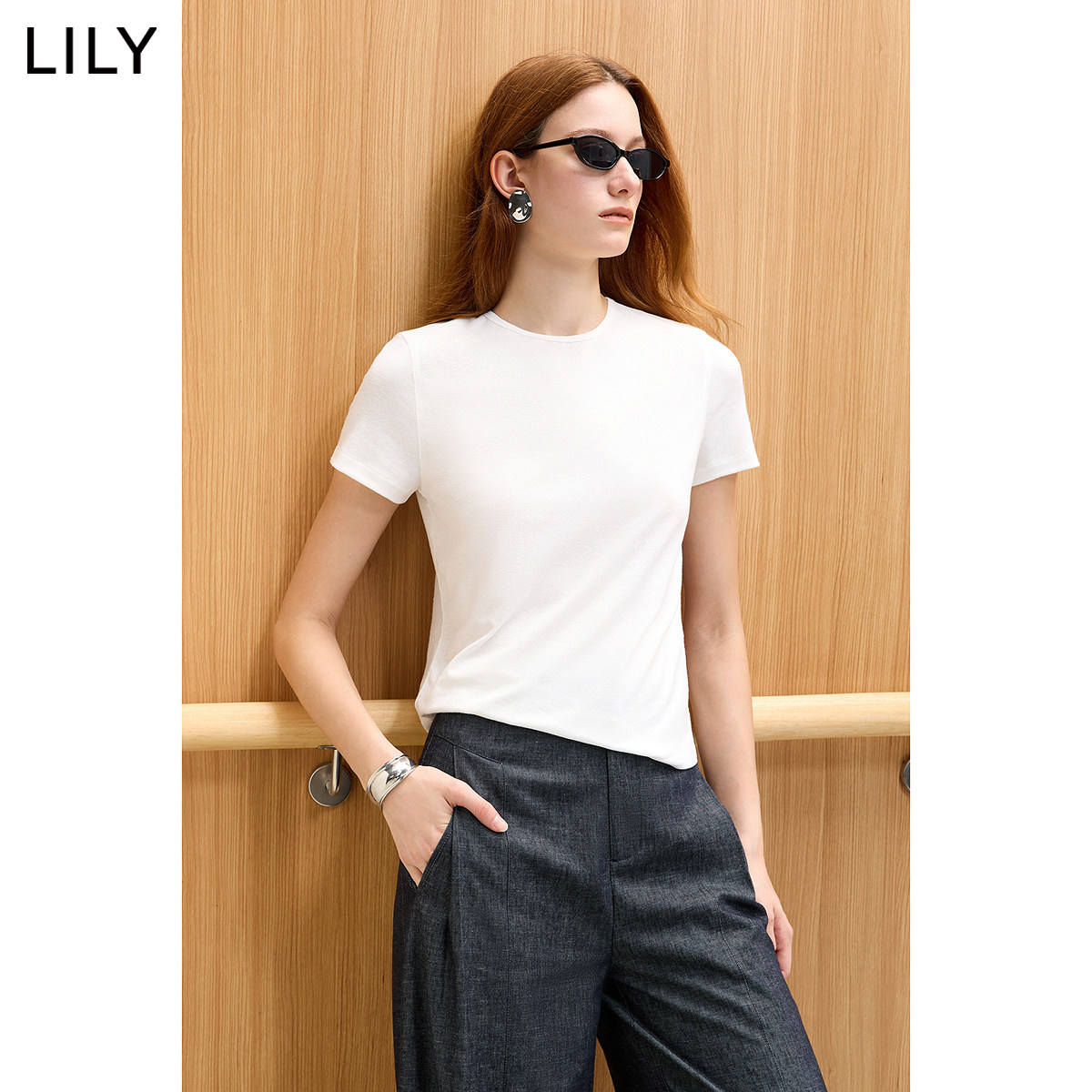 LILY秋新莱赛尔亚麻短袖T恤