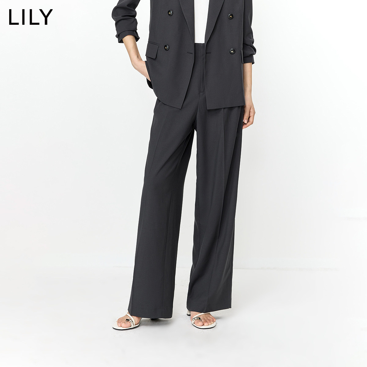 LILY2026夏新款格雷系气质垂感宽松休闲通勤百搭灰色直筒裤西裤女