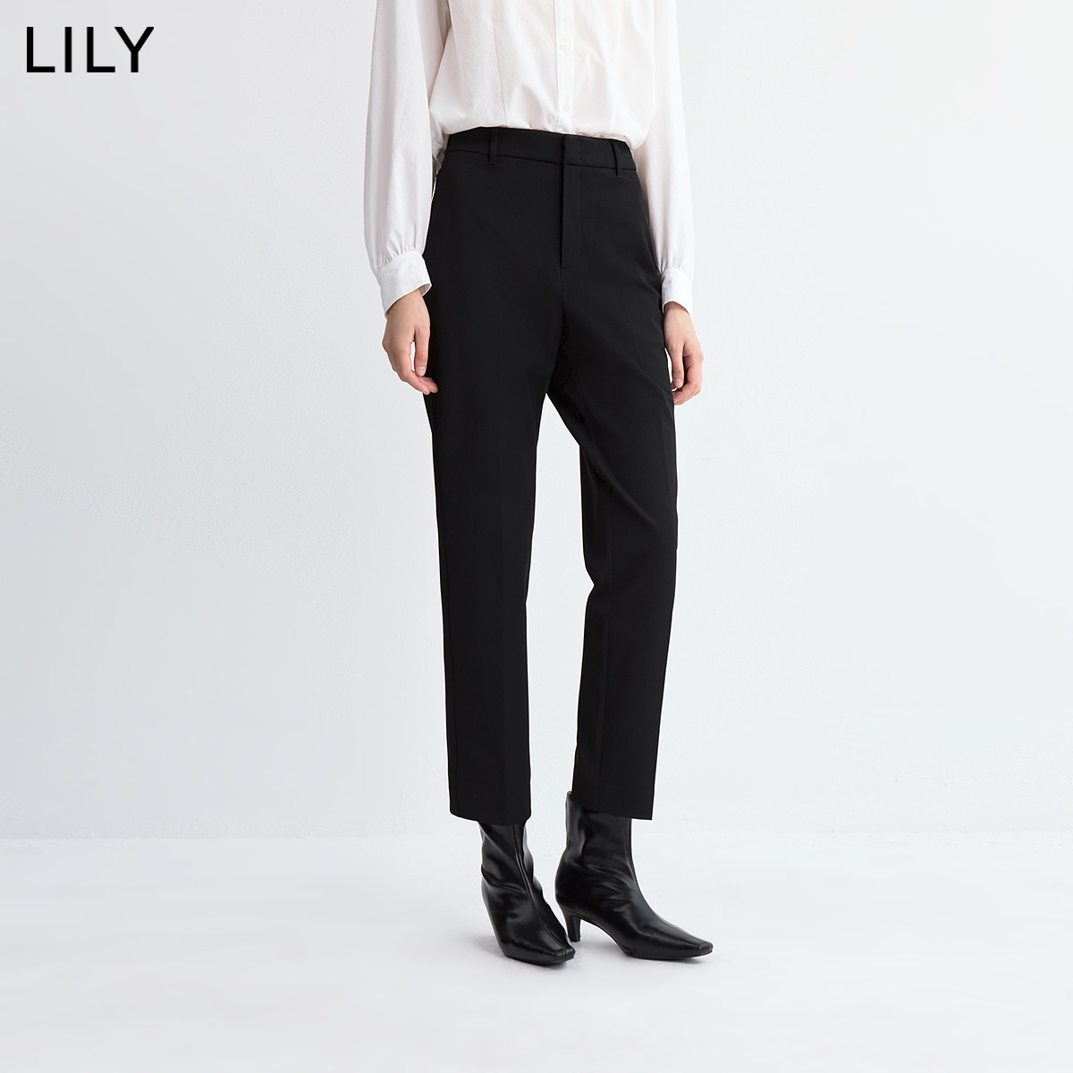 LILY2026冬新款复古磨毛加绒弹力黑色休闲裤通勤百搭直筒裤西裤女