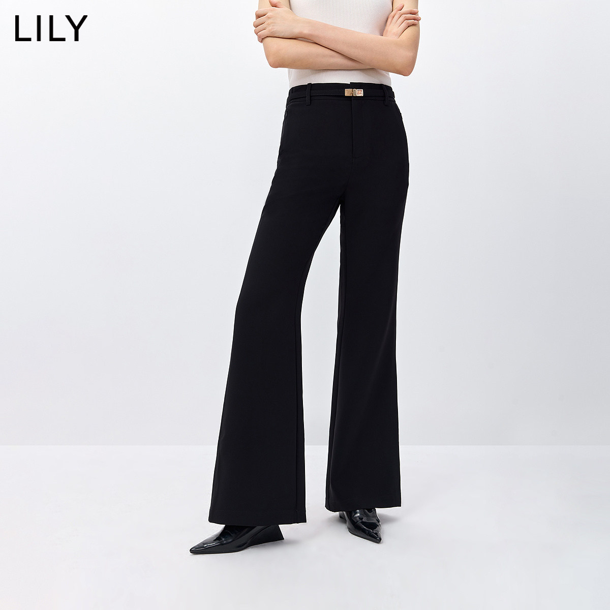 LILY老钱风四面弹微喇裤拉长显瘦