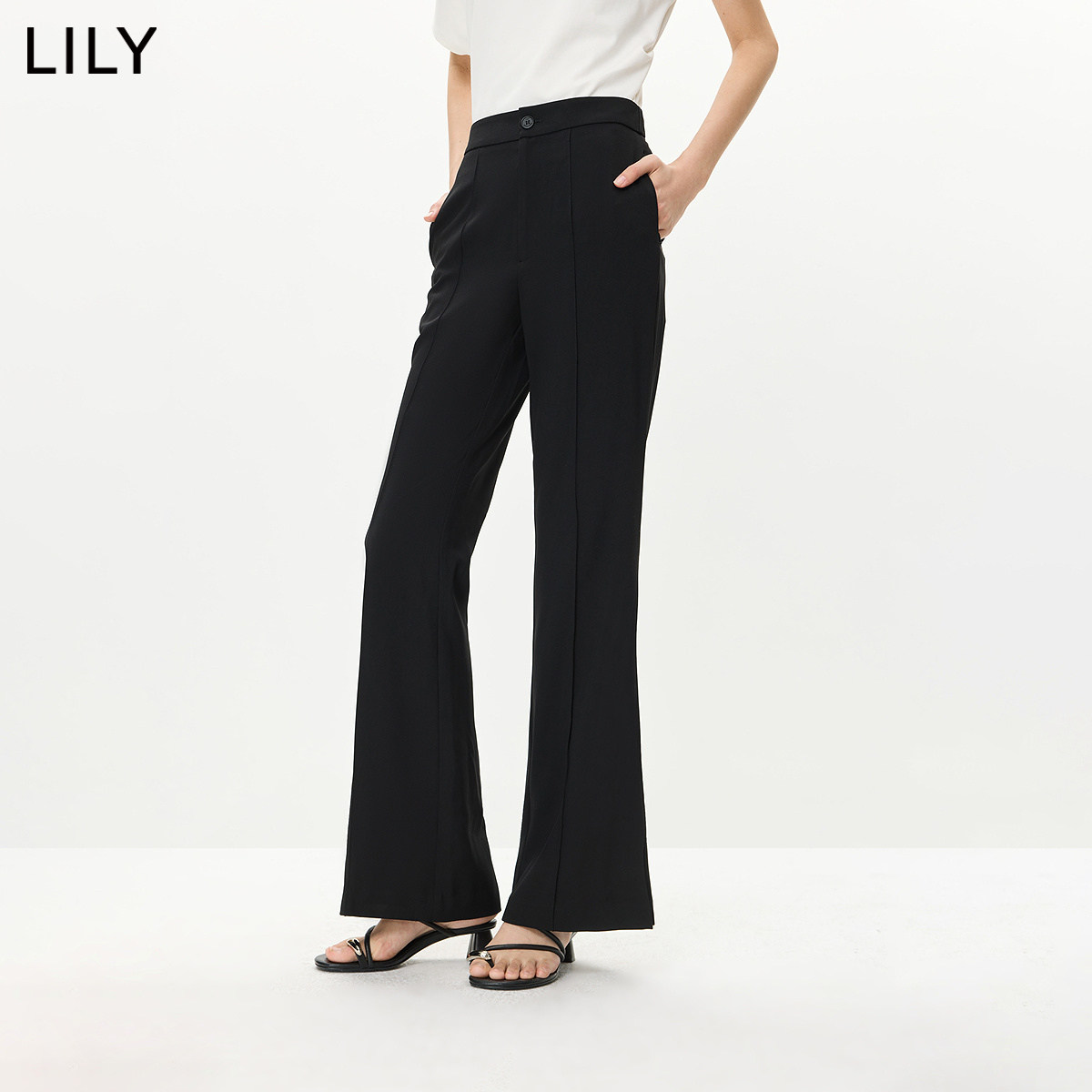 LILY夏季复古通勤微喇休闲裤女